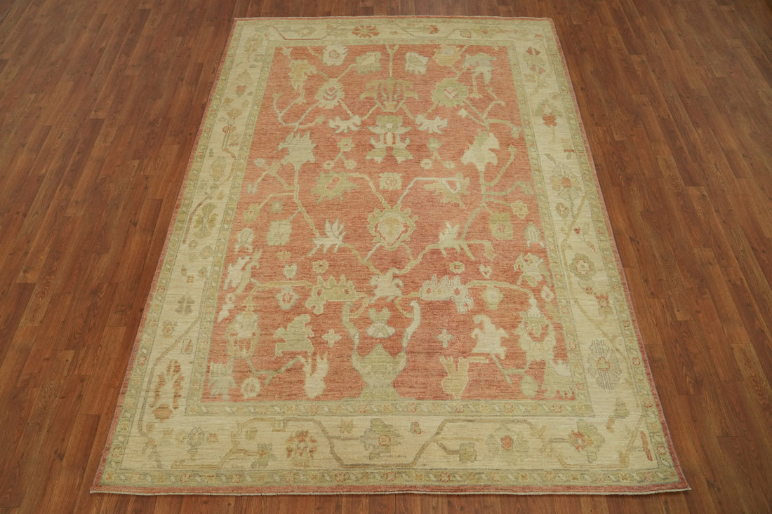 Vegetable Dye Floral Oushak Turkish Area Rug 6x9