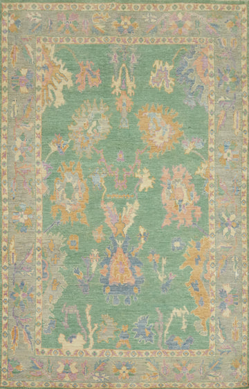 Vegetable Dye Green Oushak Turkish Area Rug 6x9