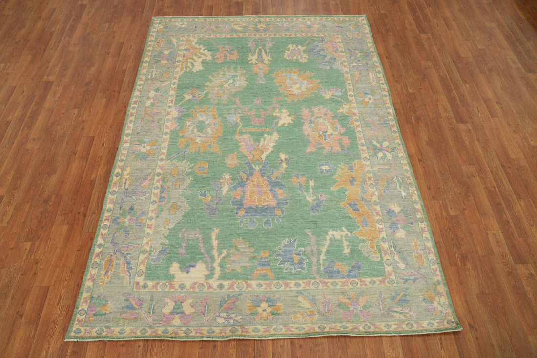 Vegetable Dye Green Oushak Turkish Area Rug 6x9