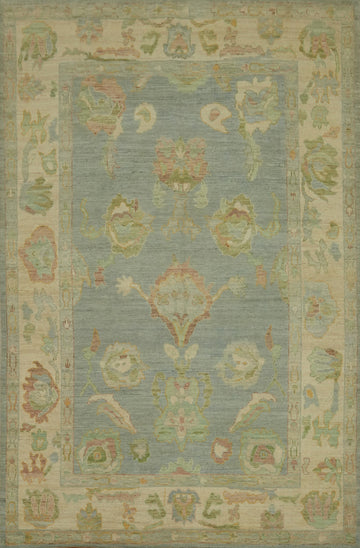 Vegetable Dye Wool Oushak Turkish Area Rug 6x9
