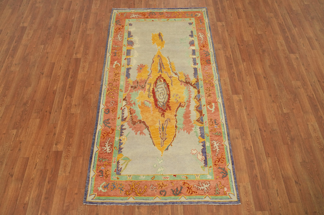 Vegetable Dye Wool Oushak Turkish Rug 4x7