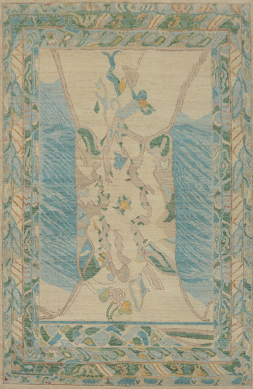 Vegetable Dye Wool Oushak Turkish Area Rug 6x9