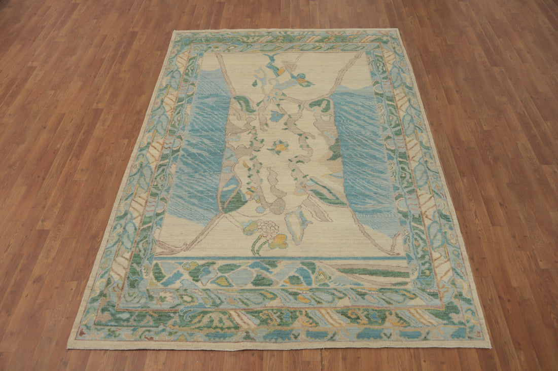 Vegetable Dye Wool Oushak Turkish Area Rug 6x9