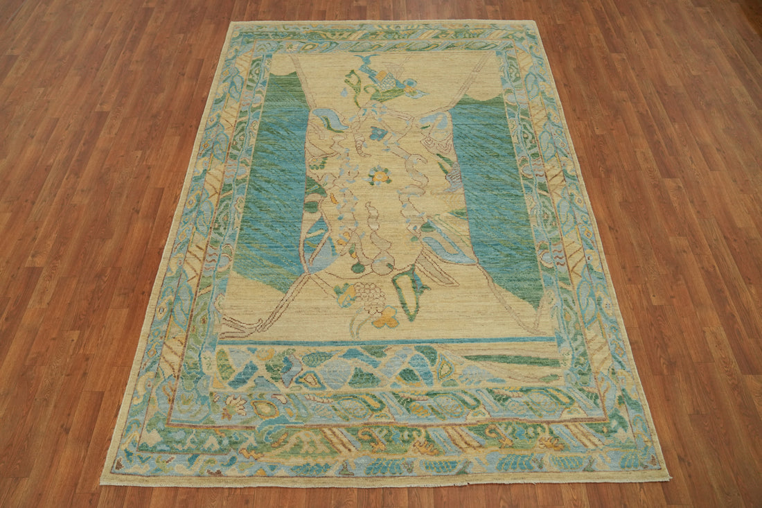 Vegetable Dye Wool Oushak Turkish Area Rug 6x9