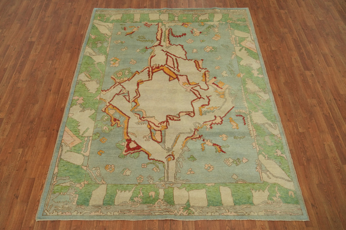 Vegetable Dye Wool Oushak Turkish Area Rug 6x8