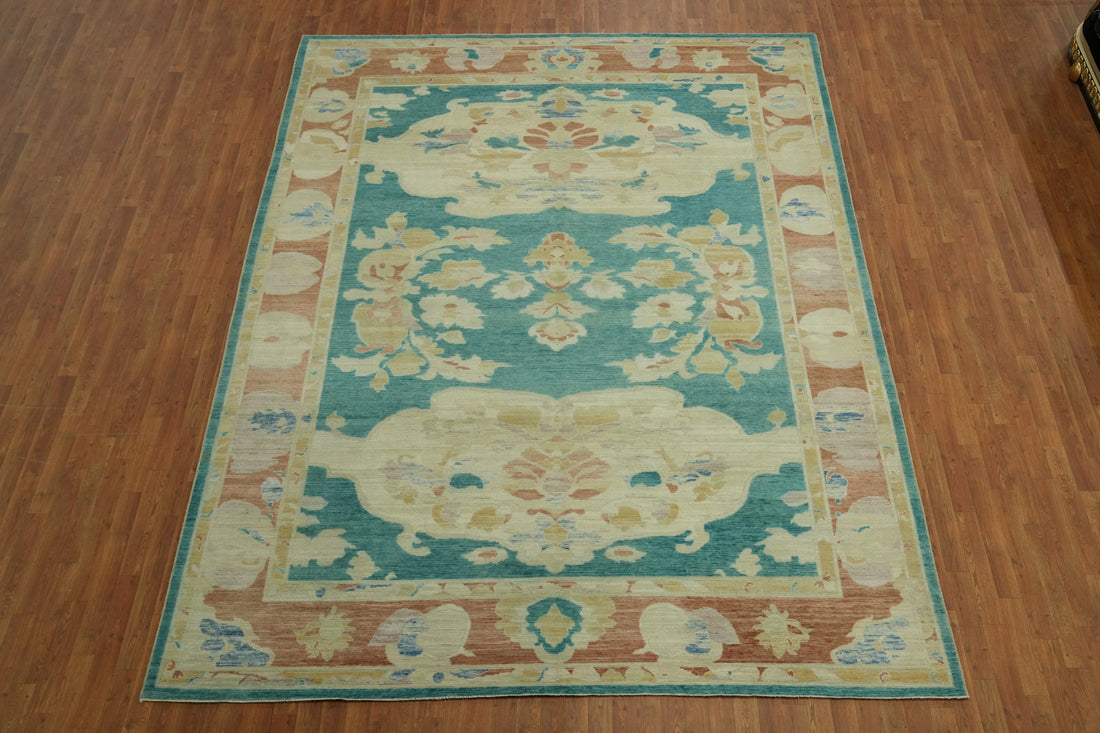 Vegetable Dye Wool Oushak Turkish Area Rug 9x12