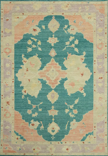 Handmade Teal Oushak Vegetable Dye Area Rug 9x12