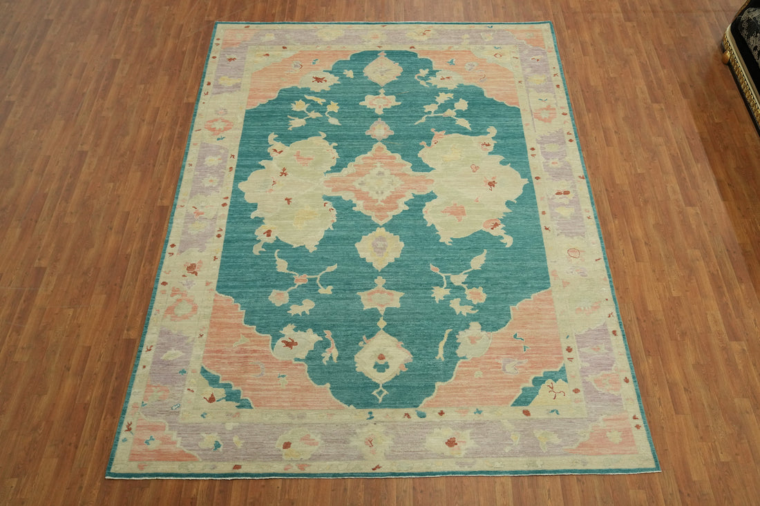 Handmade Teal Oushak Vegetable Dye Area Rug 9x12