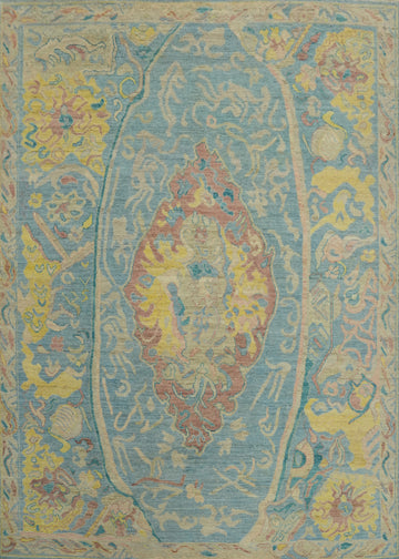 Vegetable Dye Blue Oushak Turkish Area Rug 8x10
