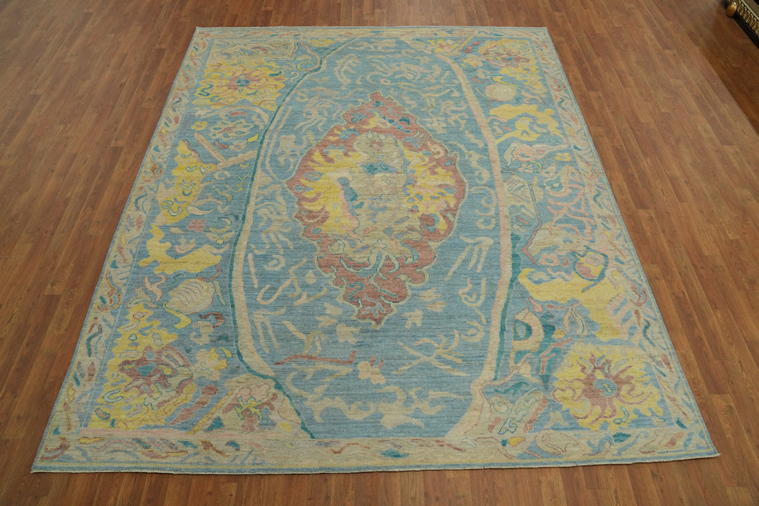 Vegetable Dye Blue Oushak Turkish Area Rug 8x10
