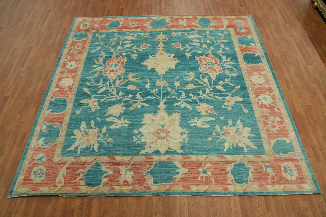 Vegetable Dye Floral Oushak Square Area Rug 10x10