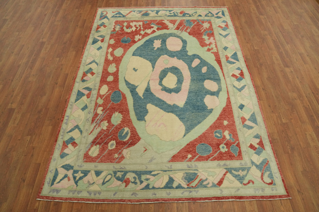 Vegetable Dye Wool Oushak Turkish Area Rug 6x8