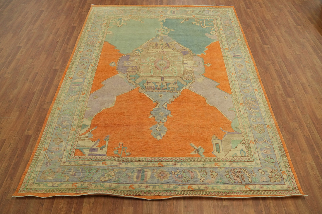 Geometric Wool Oushak Vegetable Dye Area Rug 8x11