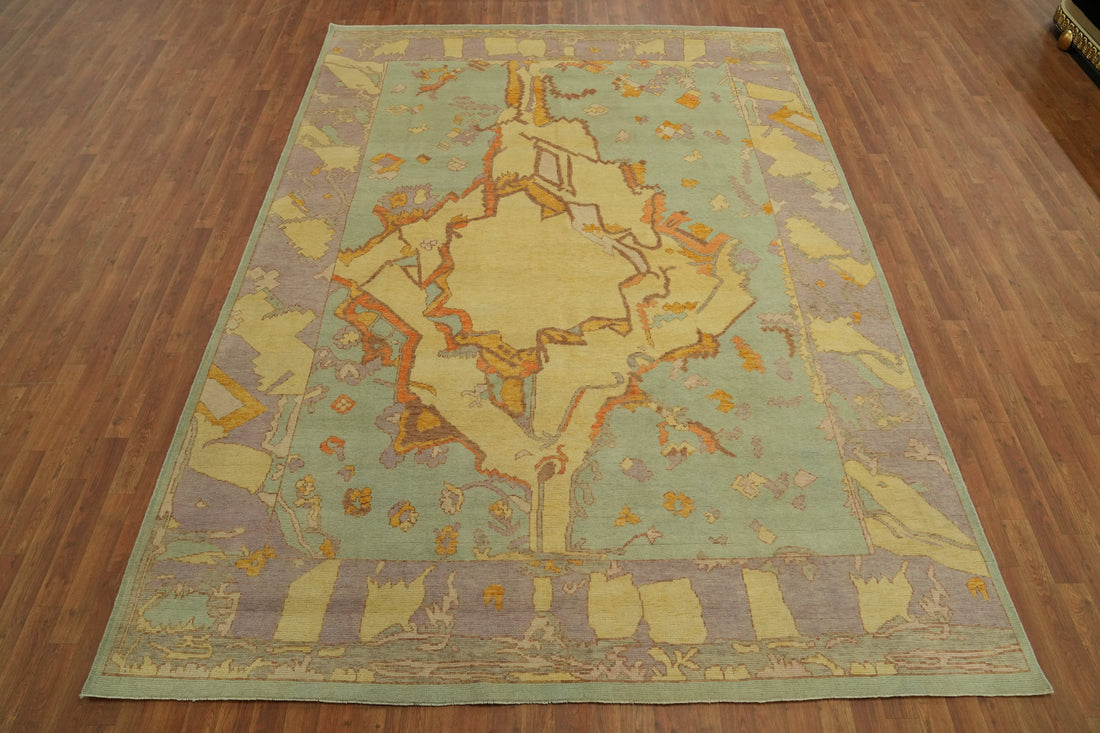 Light Green Wool Oushak Vegetable Dye Area Rug 8x11