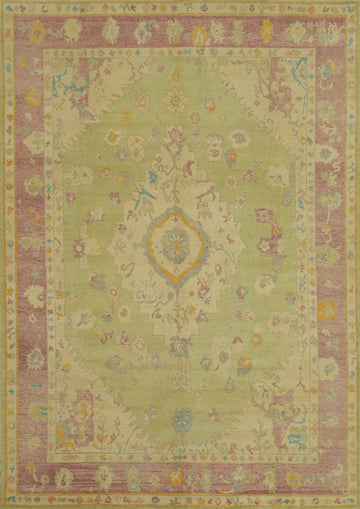 Vegetable Dye Green Oushak Turkish Area Rug 9x12
