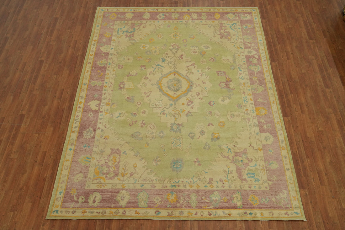 Vegetable Dye Green Oushak Turkish Area Rug 9x12
