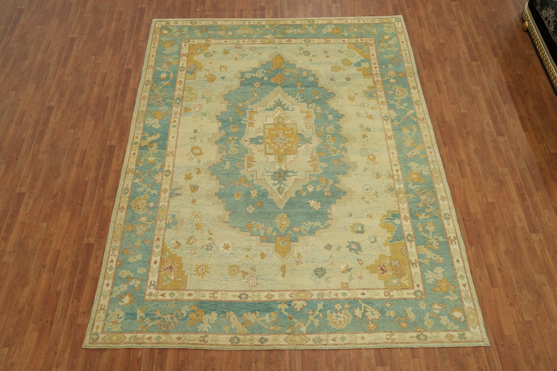 Vegetable Dye Blue Oushak Turkish Area Rug 9x12