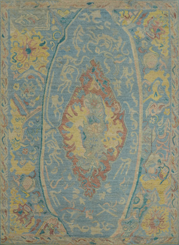 Floral Blue Oushak Vegetable Dye Area Rug 8x10