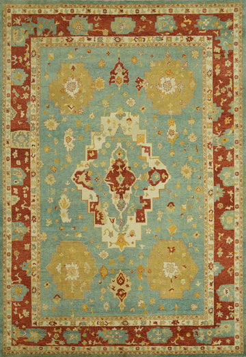 Handmade Blue Oushak Vegetable Dye Area Rug 10x13