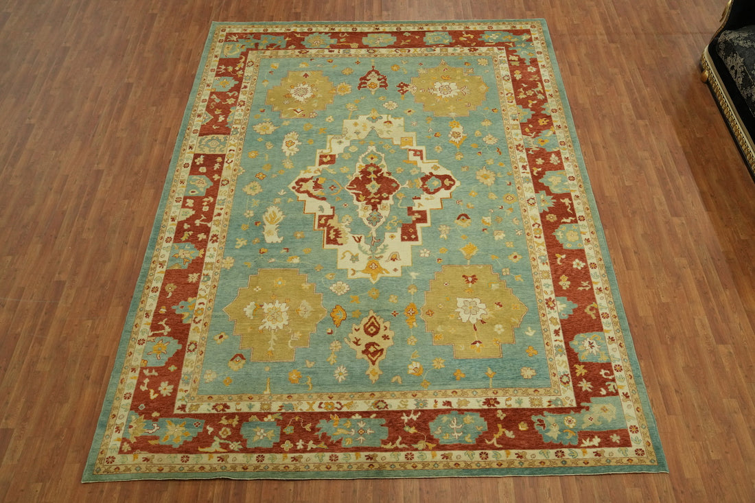 Handmade Blue Oushak Vegetable Dye Area Rug 10x13