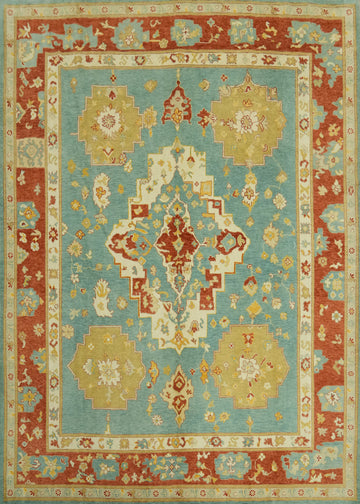 Handmade Blue Oushak Vegetable Dye Area Rug 8x10