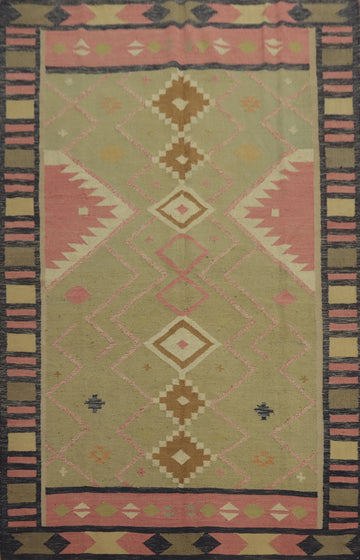 Vegetable Dye Green Kilim Oriental Area Rug 6x9