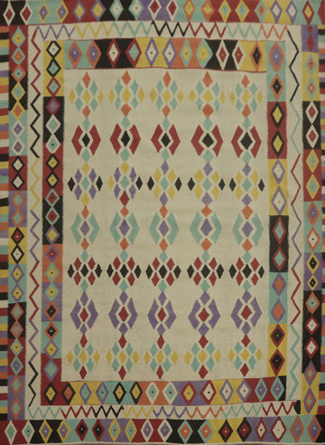 Geometric Wool Kilim Oriental Area Rug 9x10