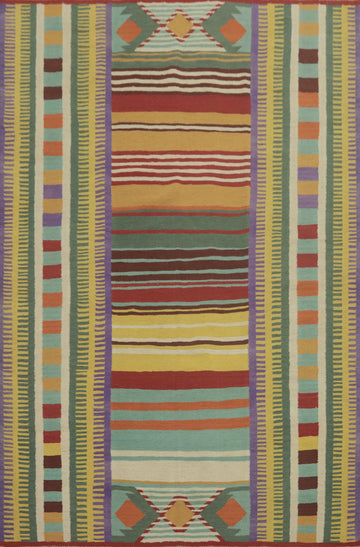 Striped Wool Kilim Oriental Area Rug 6x8