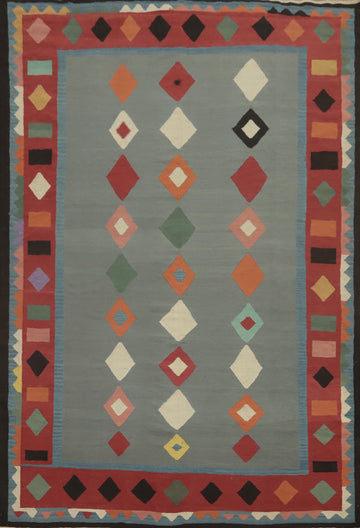 Gray Wool Kilim Oriental Large Rug 10x14