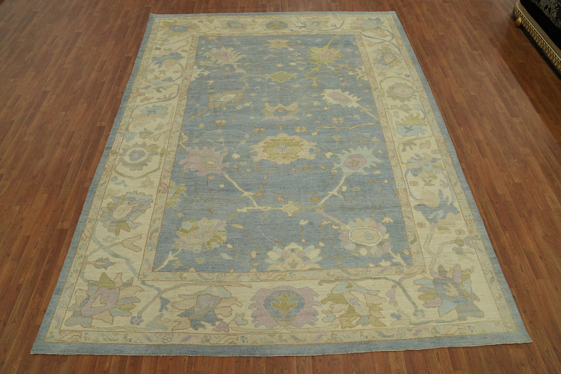 Vegetable Dye Blue Oushak Turkish Area Rug 9x12