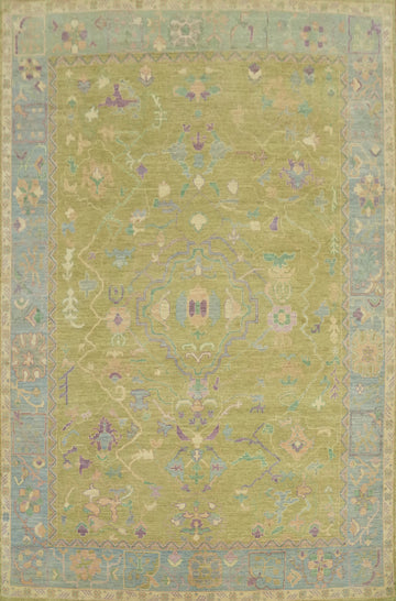 Vegetable Dye Green Oushak Turkish Area Rug 9x12