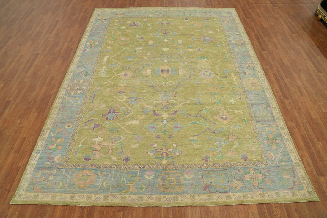 Vegetable Dye Green Oushak Turkish Area Rug 9x12