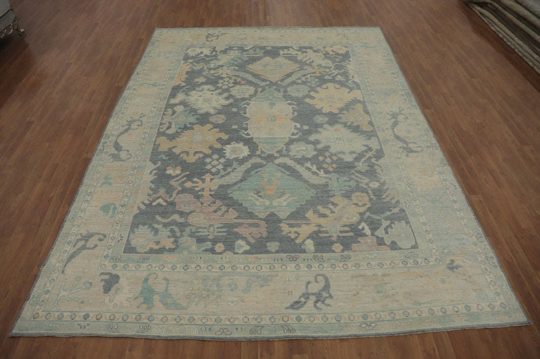 Handmade Gray Oushak Vegetable Dye Area Rug 9x12