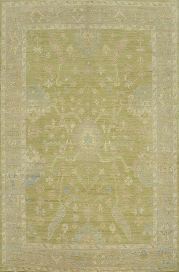 Vegetable Dye Green Oushak Turkish Area Rug 9x12