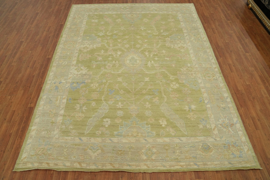 Vegetable Dye Green Oushak Turkish Area Rug 9x12
