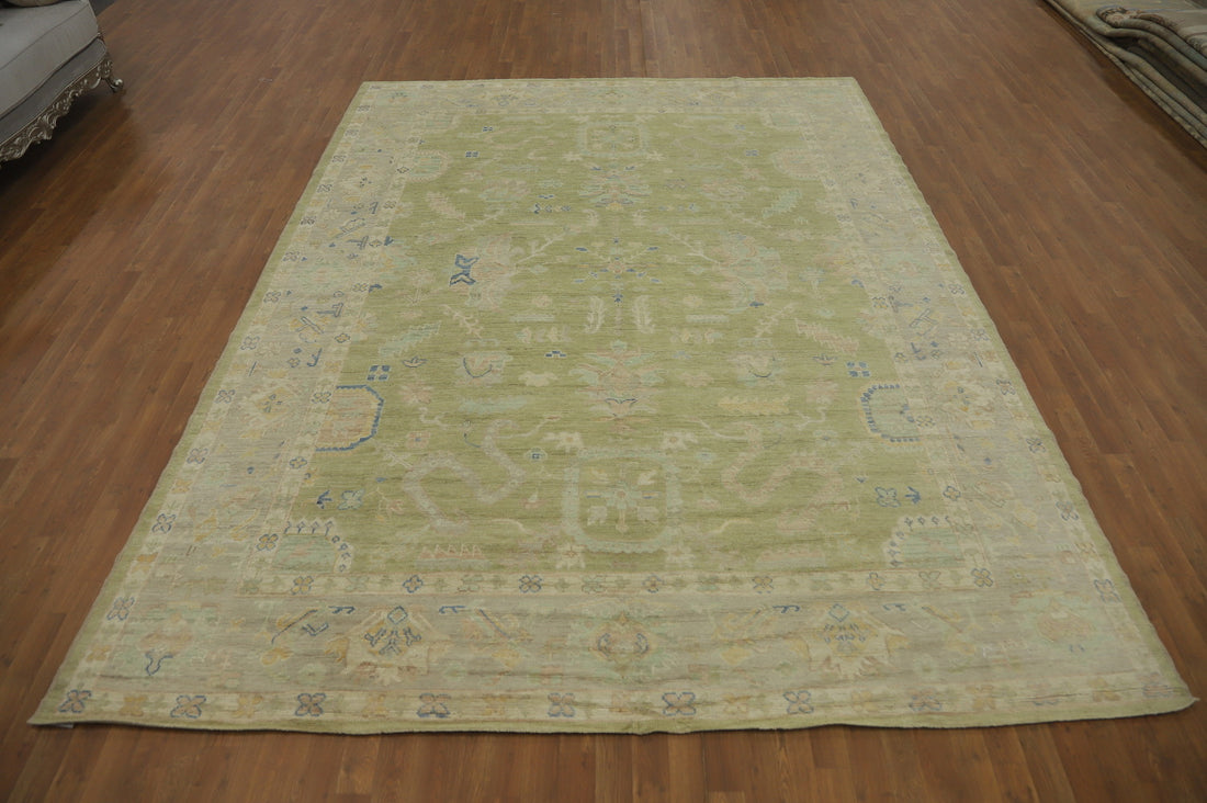 Vegetable Dye Green Oushak Turkish Area Rug 9x12