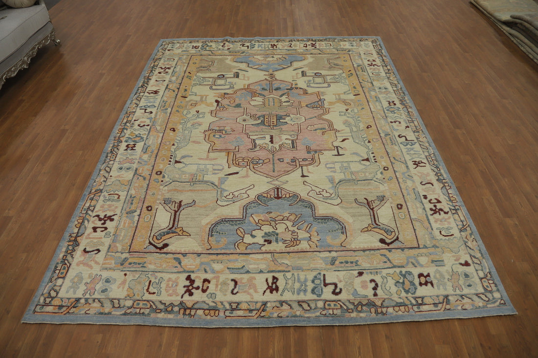 Vegetable Dye Wool Oushak Turkish Area Rug 9x12