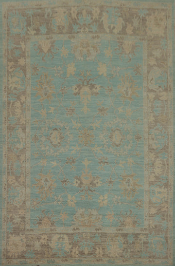 Vegetable Dye Blue Oushak Turkish Area Rug 8x10
