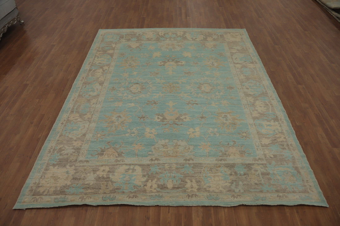 Vegetable Dye Blue Oushak Turkish Area Rug 8x10