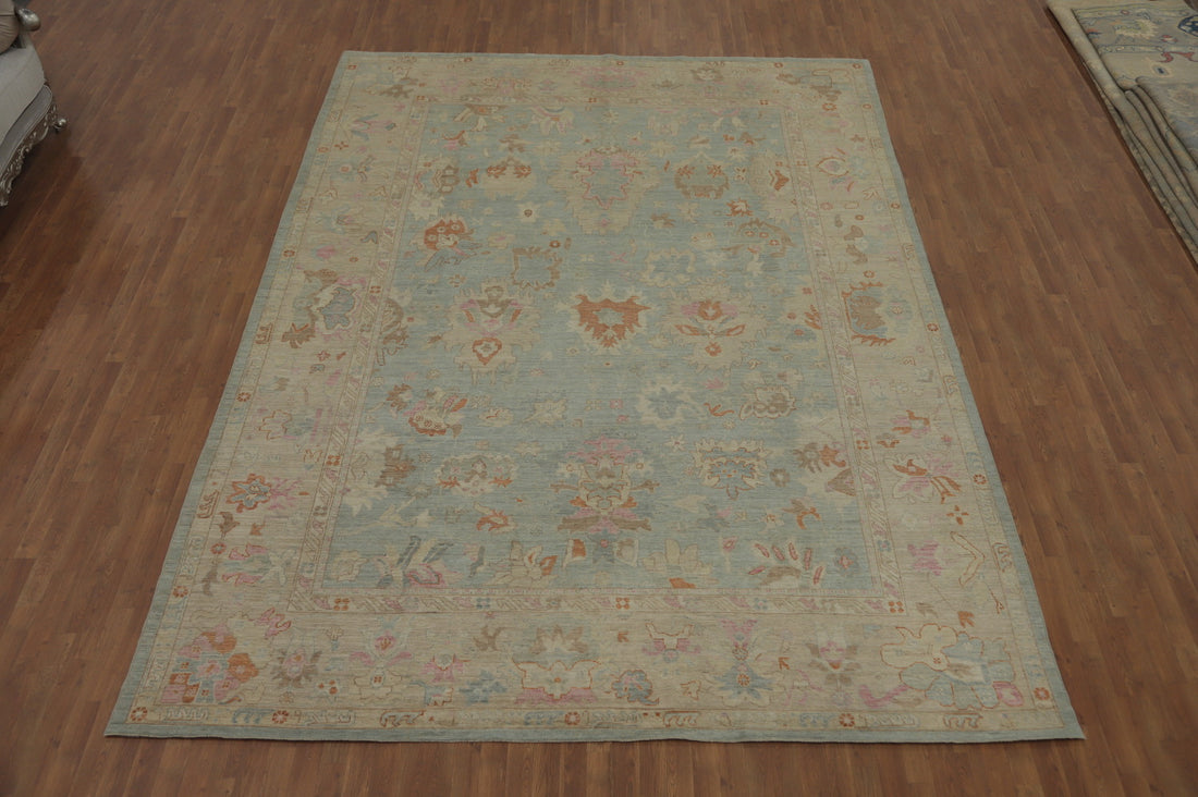 Handmade Wool Oushak Vegetable Dye Large Rug 10x14
