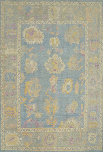 Vegetable Dye Blue Oushak Turkish Area Rug 8x10