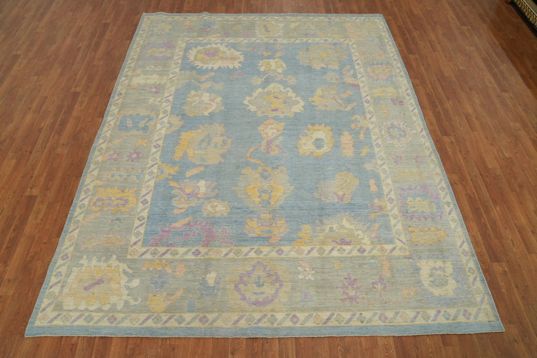 Vegetable Dye Blue Oushak Turkish Area Rug 8x10