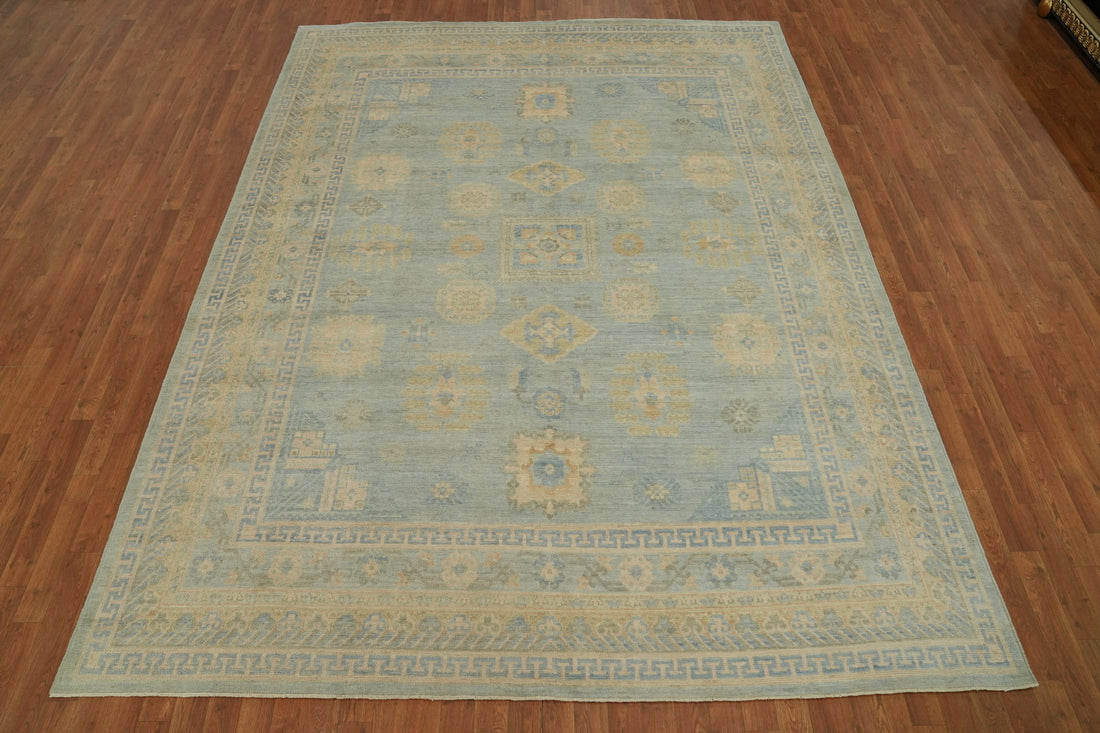 Vegetable Dye Blue Oushak Turkish Area Rug 8x11