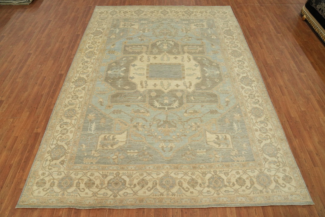 Geometric Oushak Vegetable Dye Area Rug 9x13