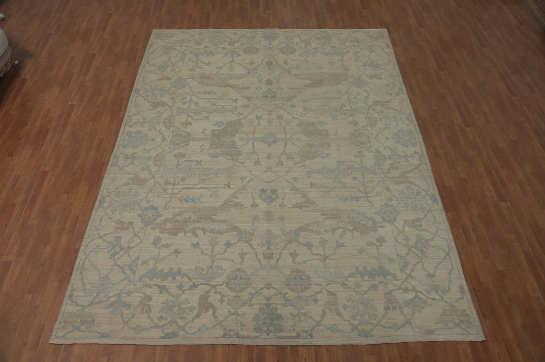 Earth Tone Wool Oushak Vegetable Dye Large Rug 10x14