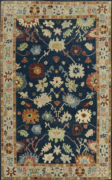 Floral Blue Oushak Vegetable Dye Large Rug 13x20