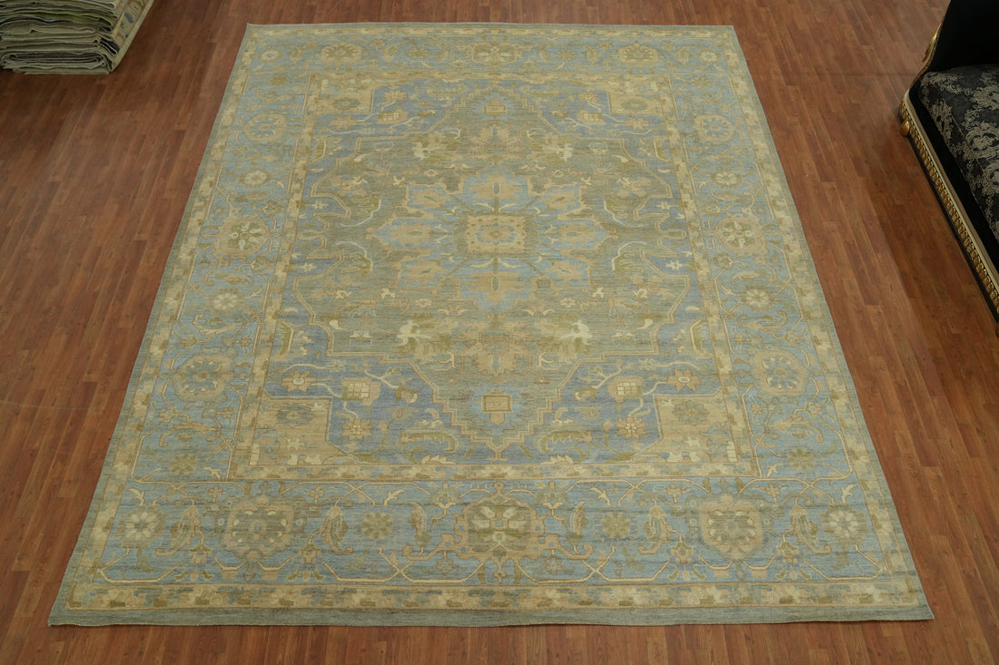Vegetable Dye Wool Oushak Turkish Large Rug 12x15