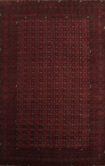 Geometric Wool Red Balouch Afghan Area Rug 10x13