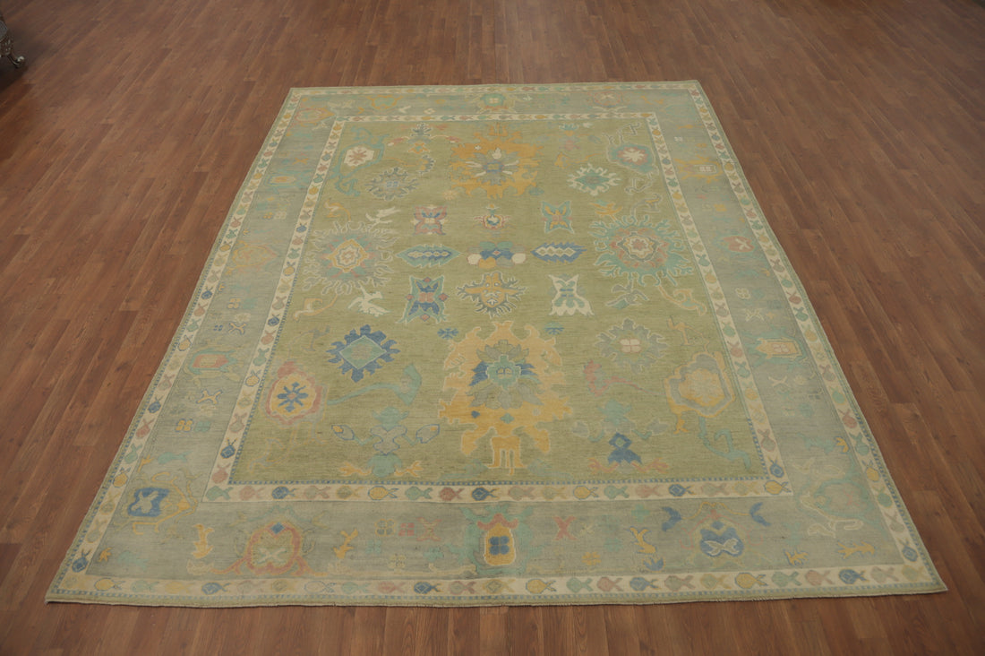 Vegetable Dye Green Oushak Turkish Area Rug 8x10