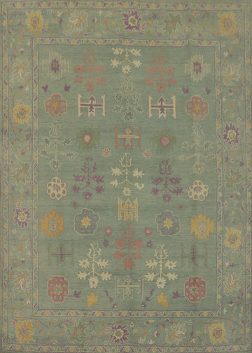 Handmade Green Oushak Vegetable Dye Area Rug 8x10